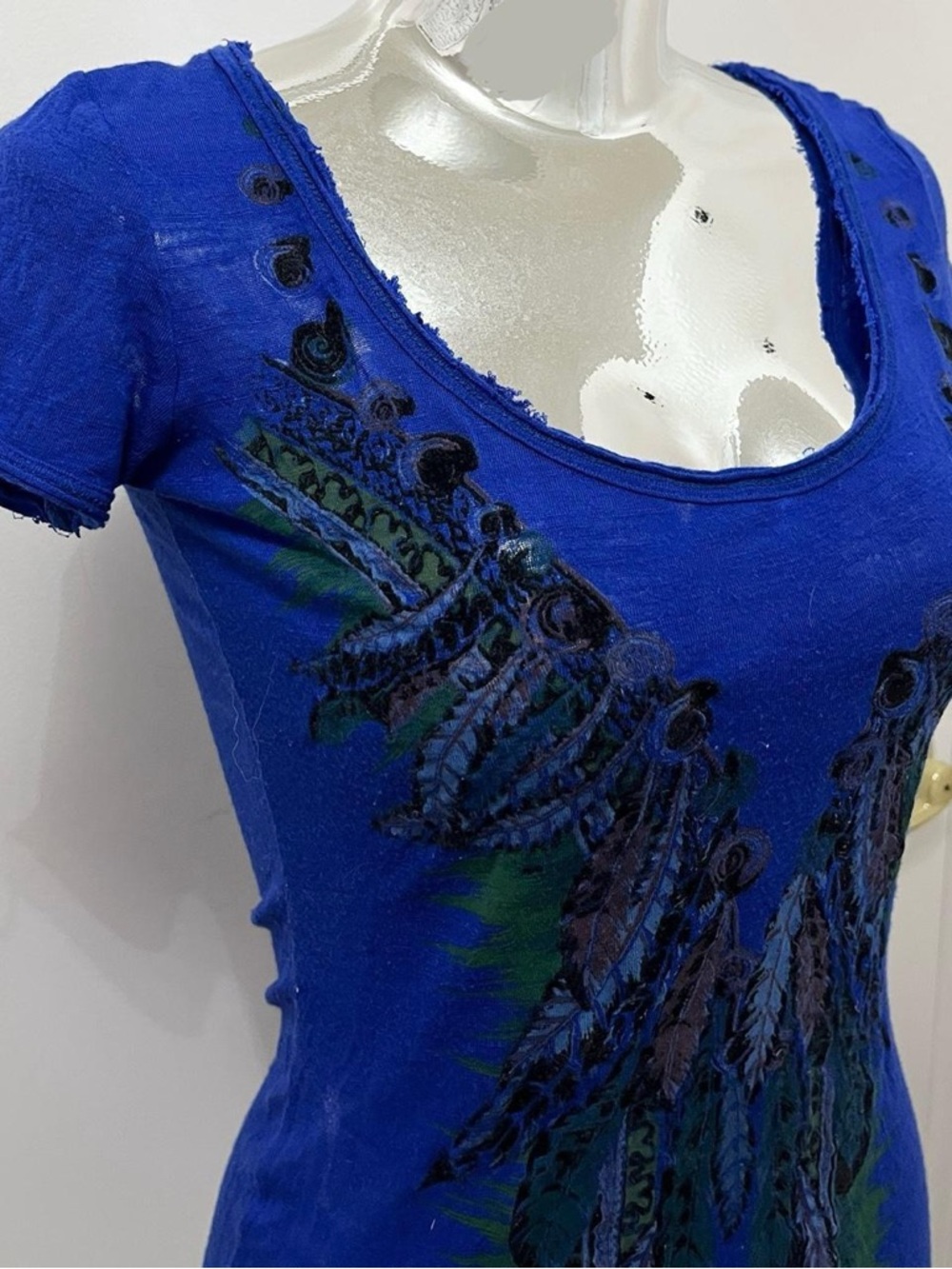 Roberto Cavalli feather blue short sleeve top - Picture 7 of 8